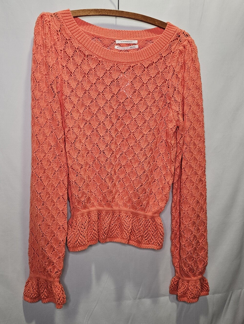 Anthropologie Flounce-Hem Piontelle Coral Tone Sweater